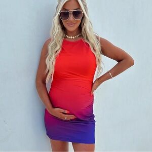 These three boutique ruched ombré dress red/purple